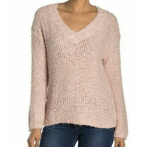 Susina Boucle Sweater Top Size M Fluffy V-Neck Pullover Pink Smoke NWT B24